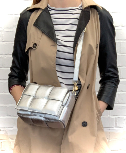 Silver Quilted Leather Bag - Polly