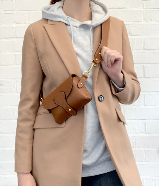 Tan Leather Compact Crossbody Bag - Vogue