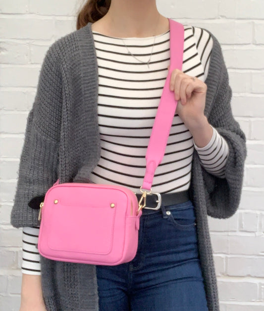 Bright Pink Leather Double Zip bag - Victoria