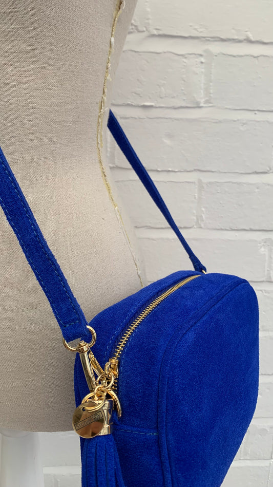 Royal Blue Suede Crossbody Bag