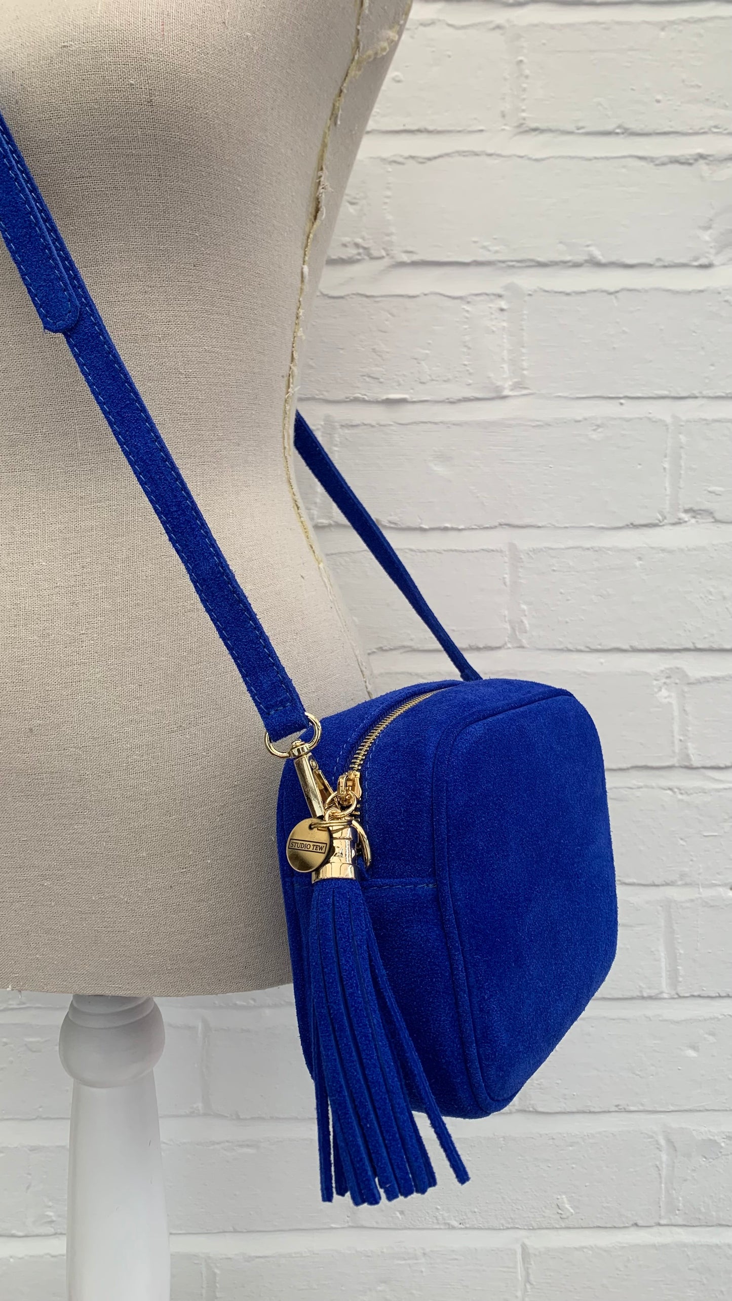 Royal Blue Suede Crossbody Bag