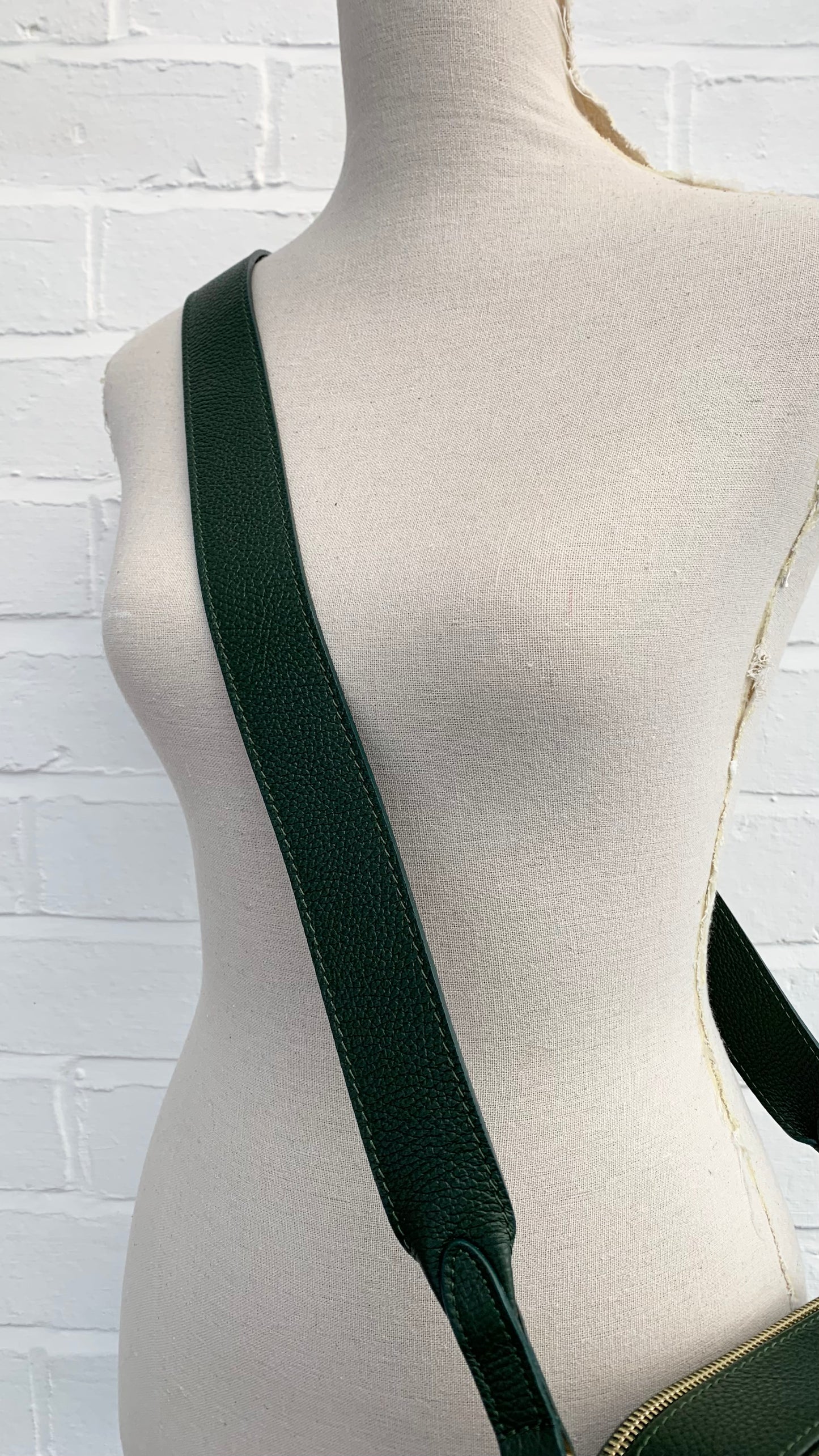 Dark Green Leather Double Zip Bag - Victoria