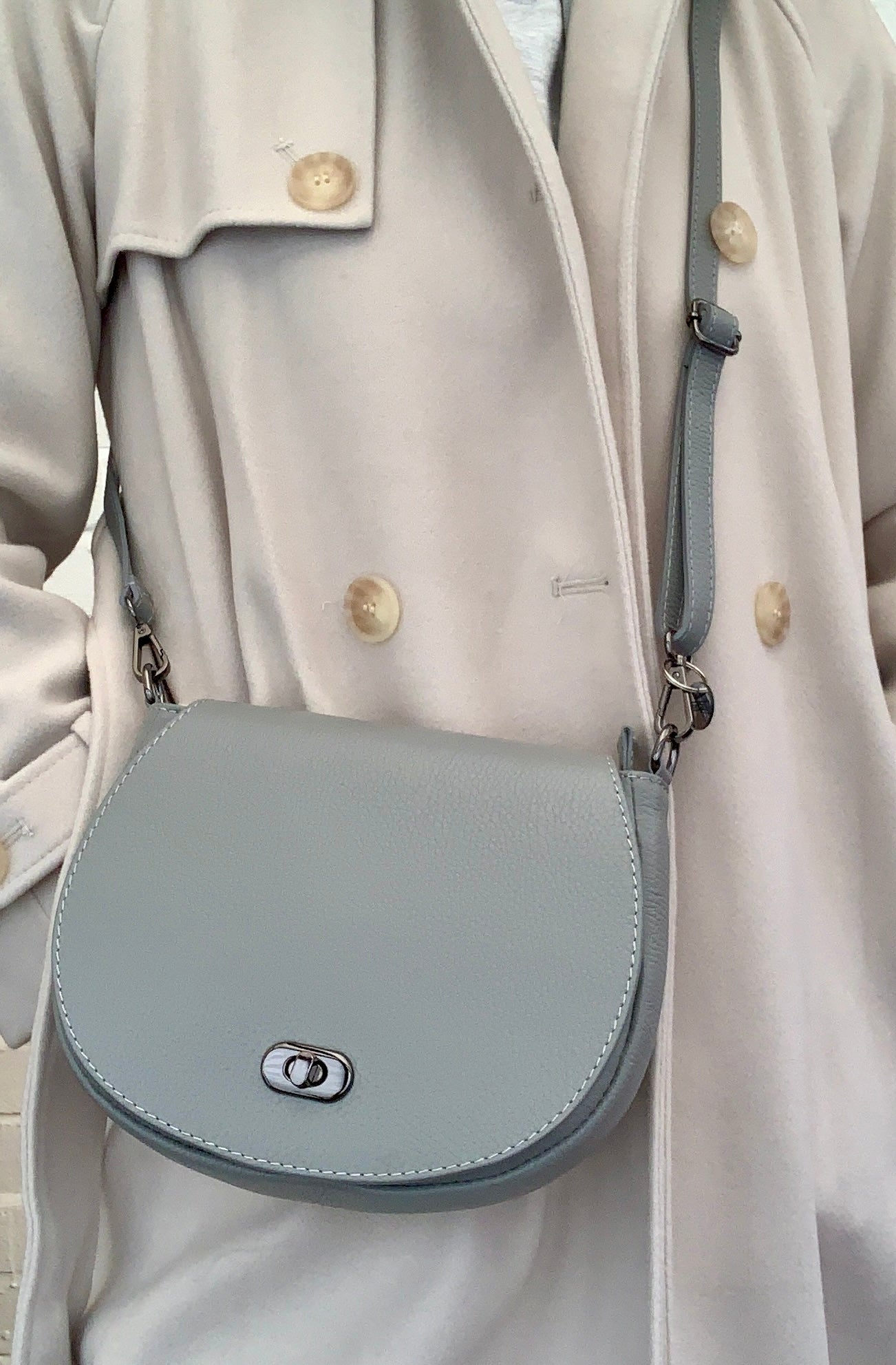 Light Grey Leather Satchel Bag