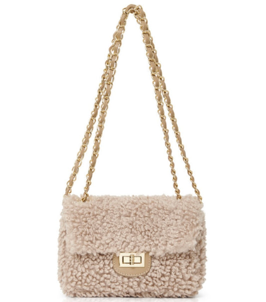 Faux Shearling & Genuine Leather Chain Handle Bag - Mirah