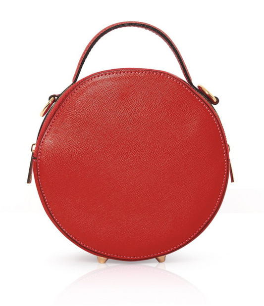 Cherry Red Round Leather Bag