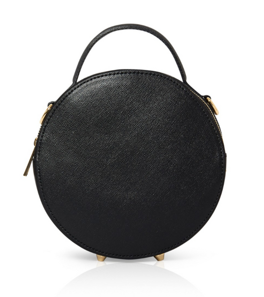 Black Round Leather Grab Bag