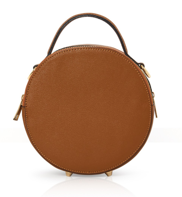 Tan Round Leather Grab Bag - Grace