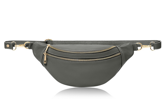 Oversized Dark Grey Leather Bag - Cecilia