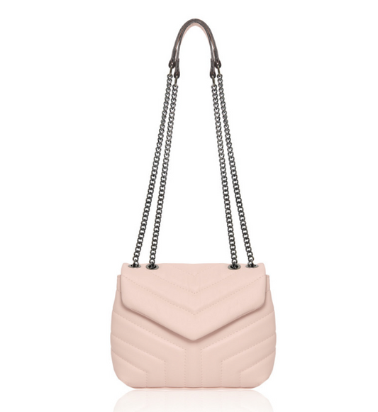 Pale Pink Quilted Leather Bag With Chain Handle - Monaco