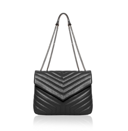 Black Quilted Leather Bag With Chain Handle -  XL Monaco