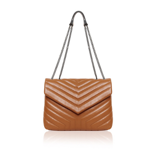 Tan Quilted Leather Bag With Chain Handle -  XL Monaco