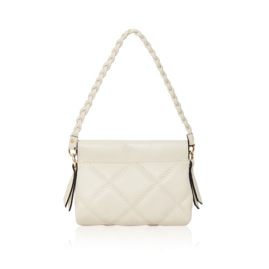 Cream Quilted Leather Bag With Plaited Handle -  Panama