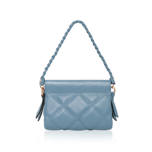 Blue Quilted Leather Bag With Plaited Handle -  Panama