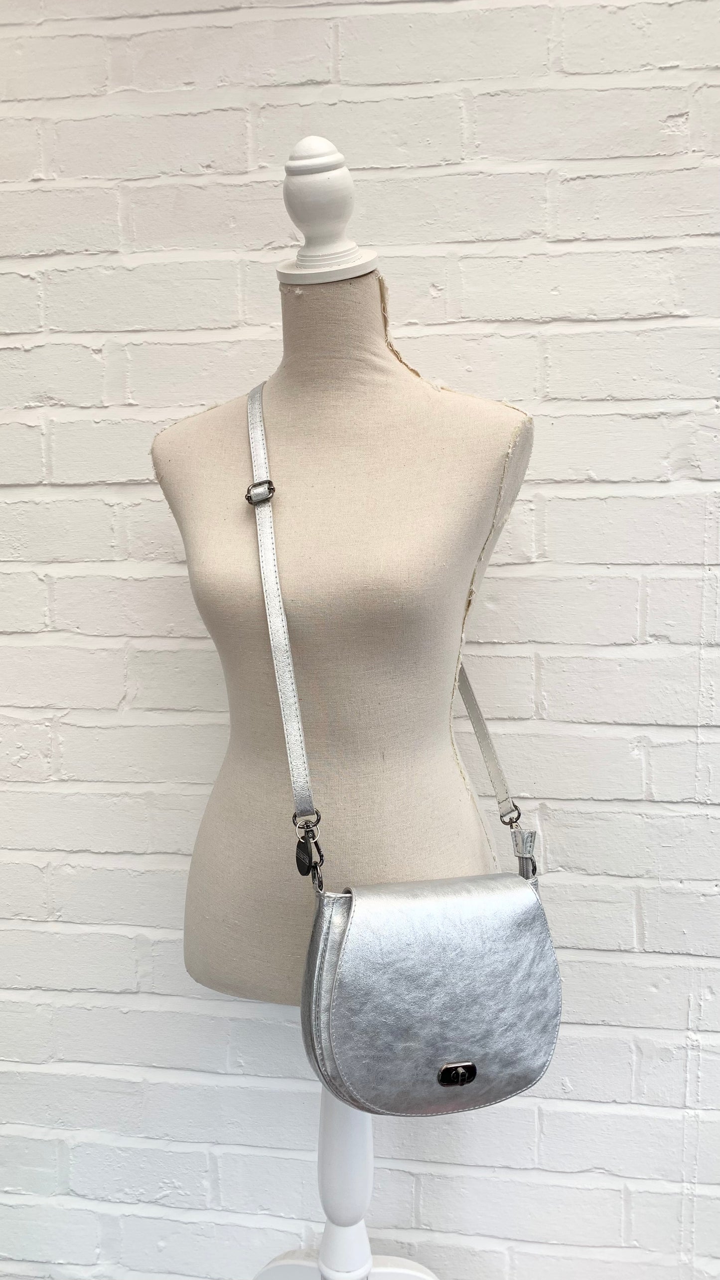 Silver Leather Satchel Bag