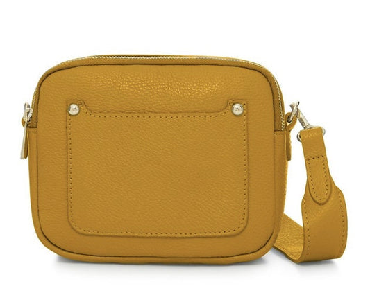 Mustard Leather Double Zip Bag - Victoria