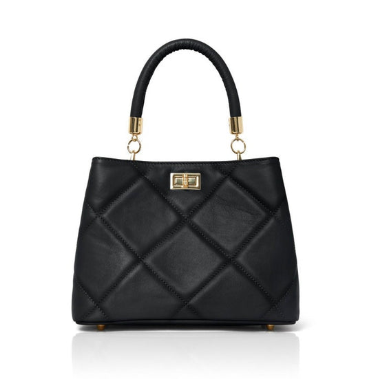 Black Leather Diamond Quilted Bag - Rachael