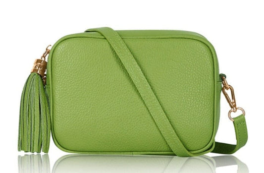 Lime Green Leather Crossbody Bag With Tassel - Darcy