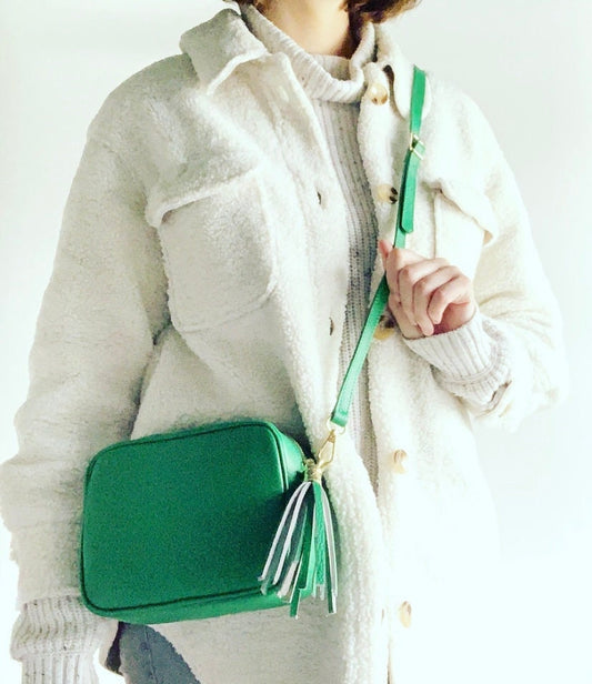 Green Leather Crossbody Bag With Tassel - Darcy