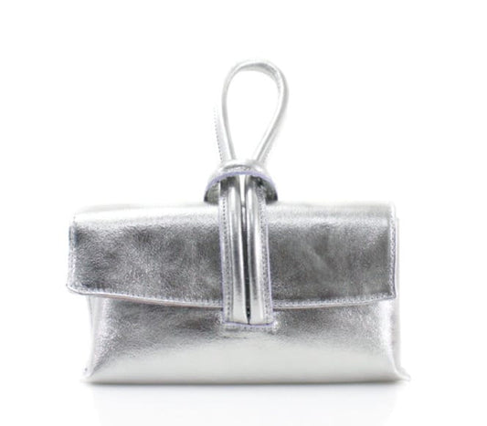 Silver Leather Loop Handle Bag - Claris