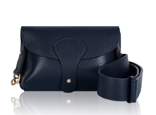 Navy Leather Compact Crossbody Bag - Vogue