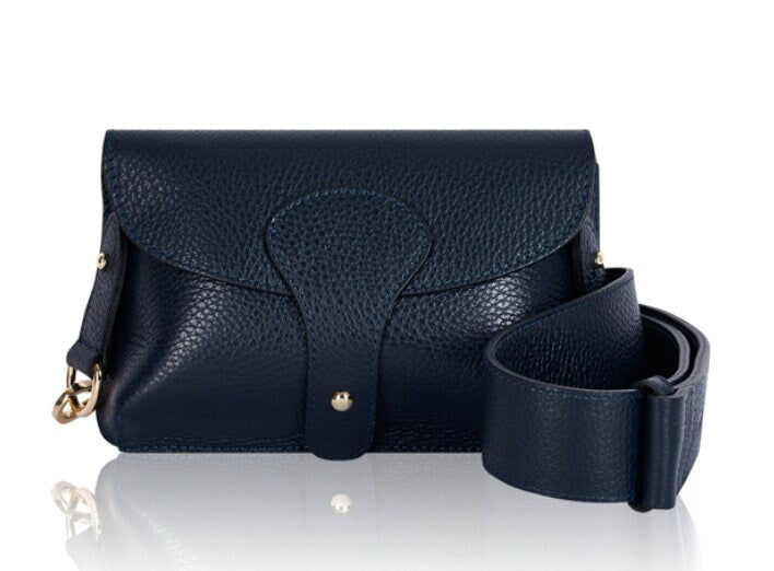 Navy Leather Compact Crossbody Bag - Vogue