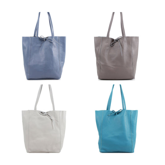 Blue/Grey Leather Shopper Bag