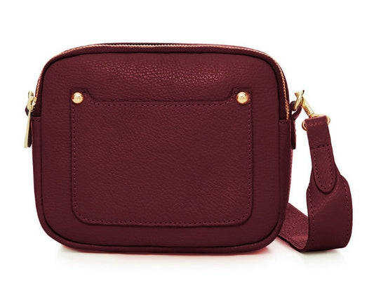 Burgundy Leather Double Zip Bag - Victoria
