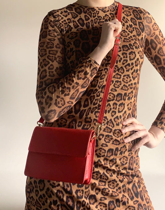 Red Leather Minimalistic Bag - Zoe
