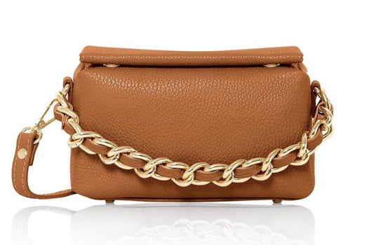 Tan Boxy Bag With Chain Handle - Erin