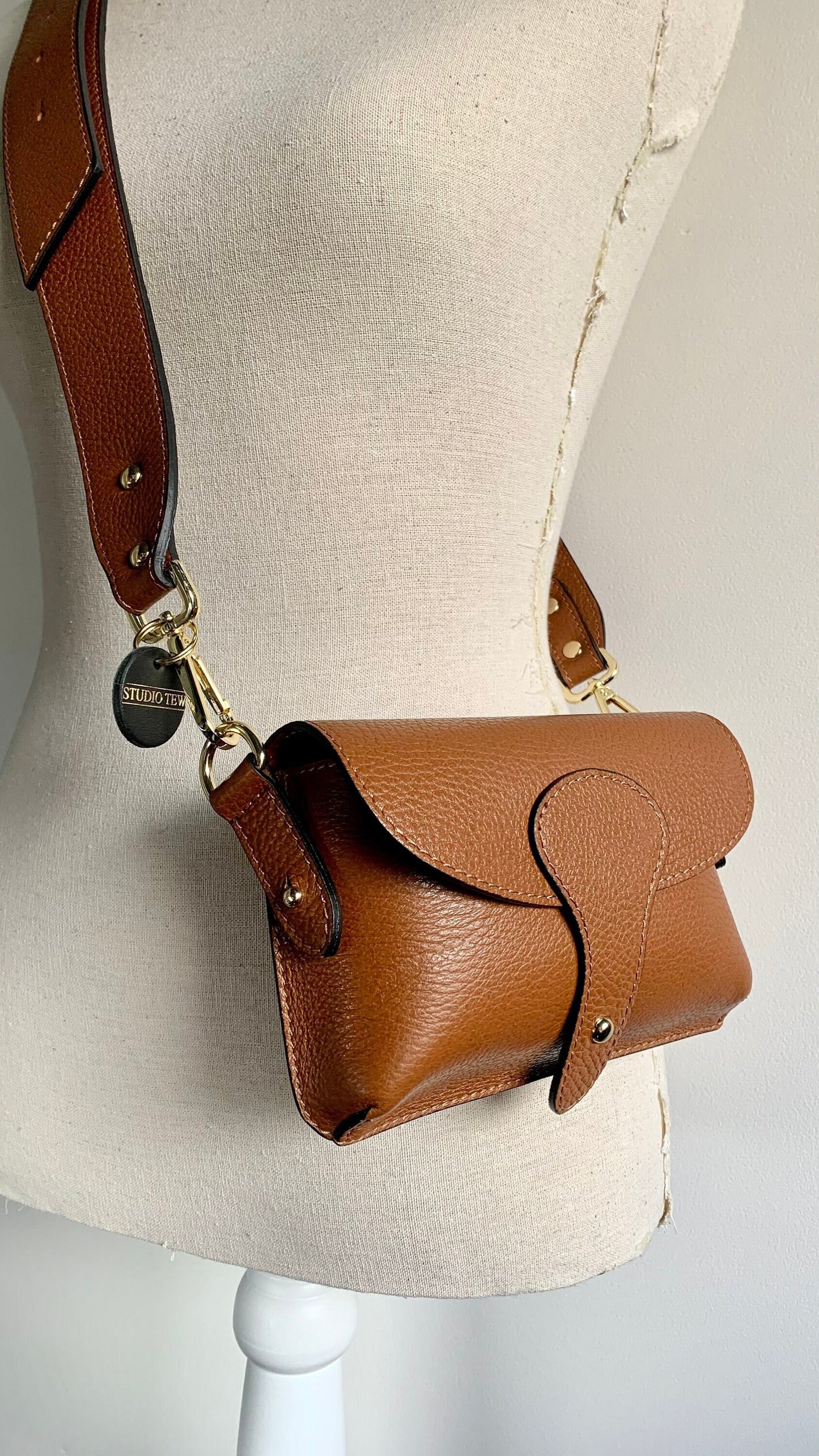 Tan Leather Compact Crossbody Bag - Vogue