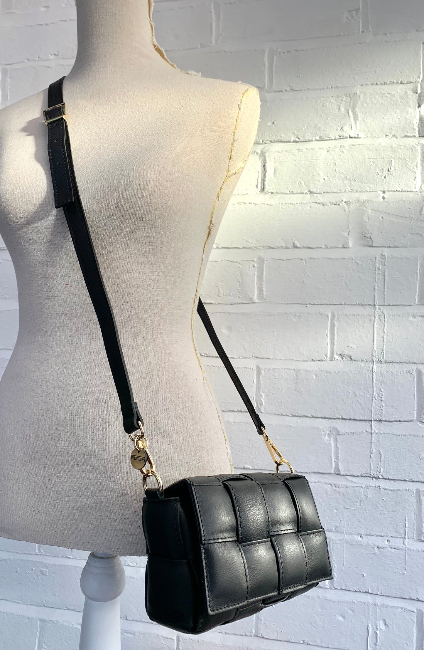Black Leather Weaved Bag - London