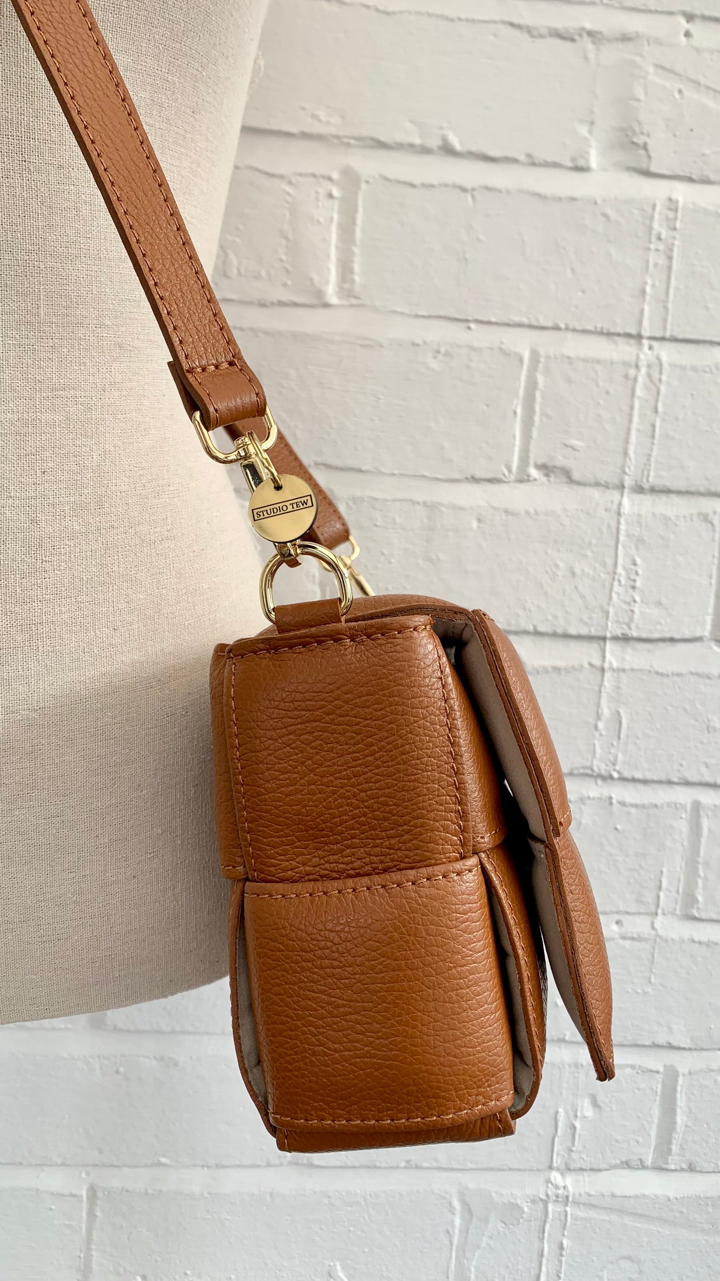Tan Leather Weaved Bag - Polly