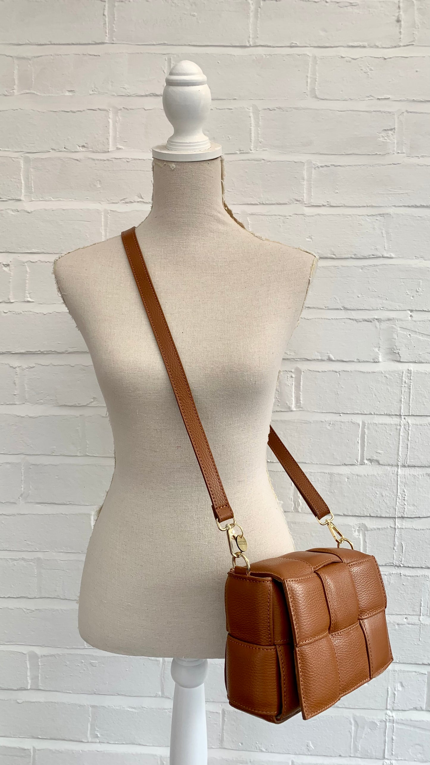 Tan Leather Weaved Bag - Polly