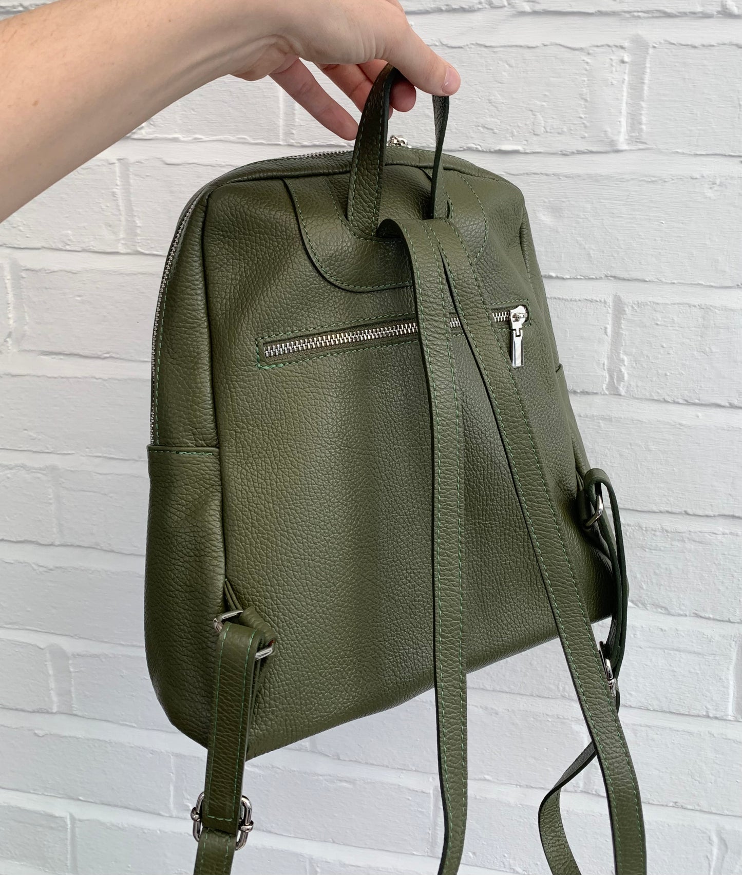 Olive Green Leather Backpack