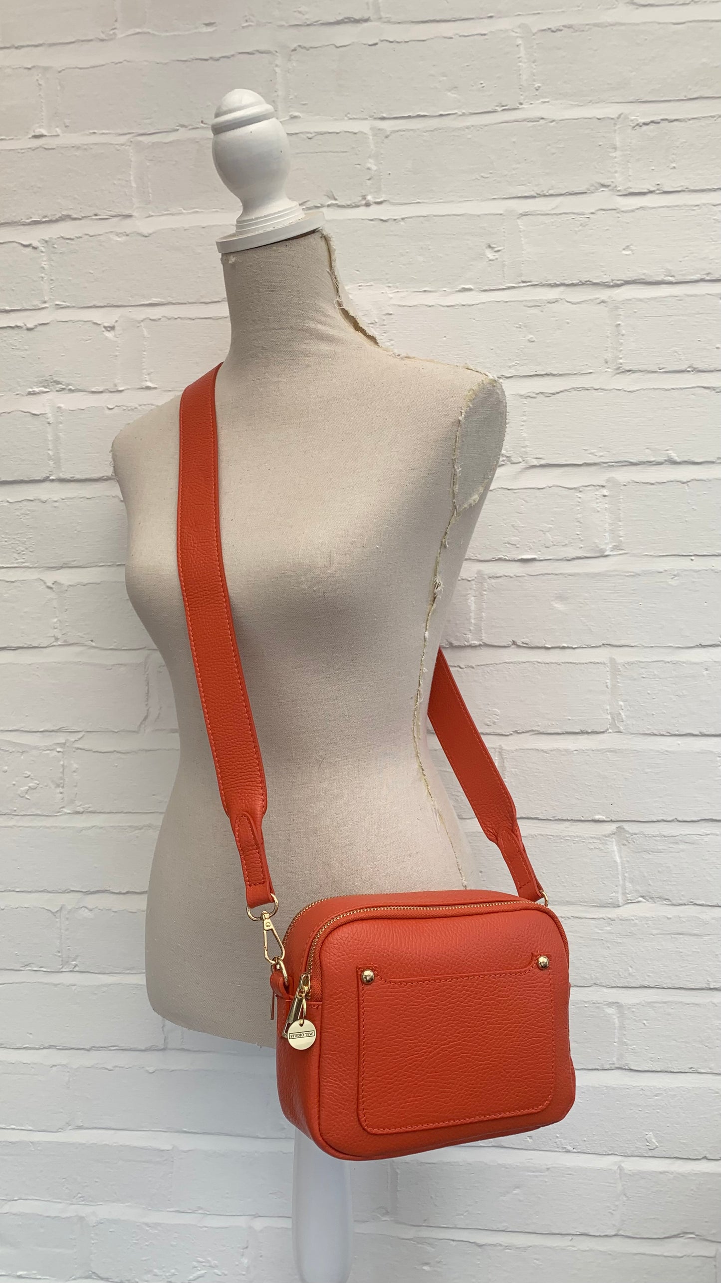 Burnt Orange Leather Double Zip Bag - Victoria