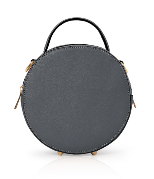 Dark Grey Round Leather Bag