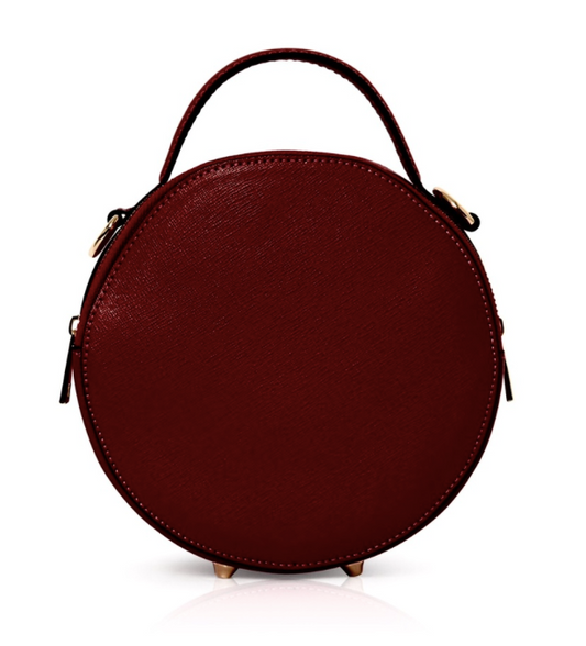 Burgundy Round Leather Grab Bag