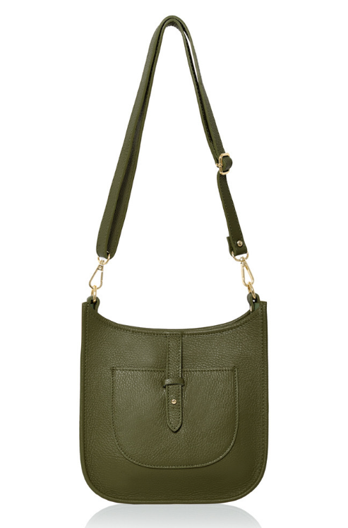 Olive Green Leather Crossbody Bag - Meka