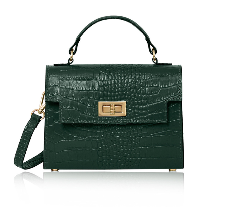 Green Crocodile Print Leather Bag - Cindy