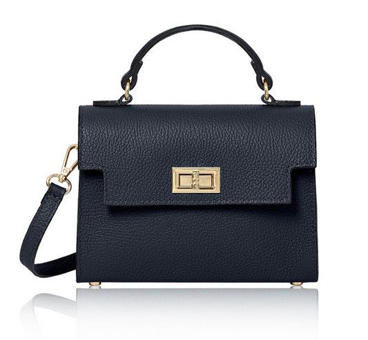 Navy Leather Classic Bag - Cindy