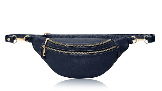 Oversized Navy Leather Bag - Cecilia
