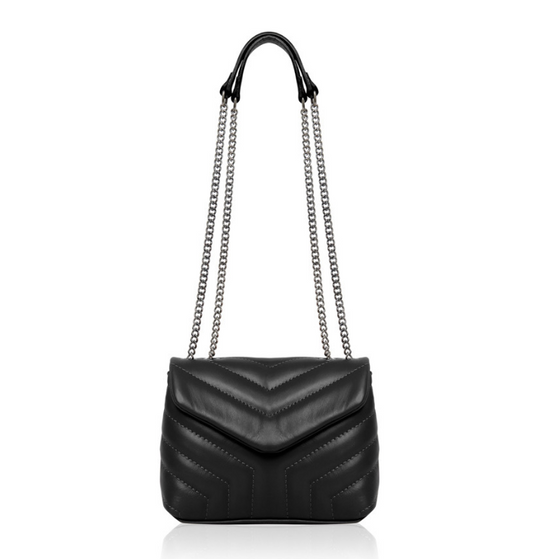 Black Quilted Leather Bag With Chain Handle - Monaco