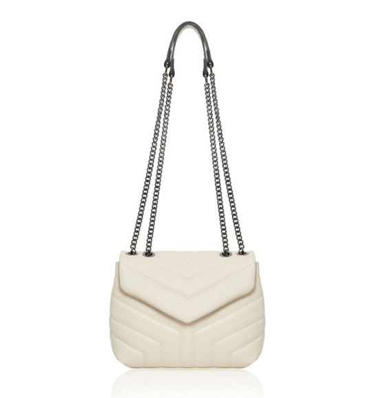 Cream Quilted Leather Bag With Chain Handle - Monaco