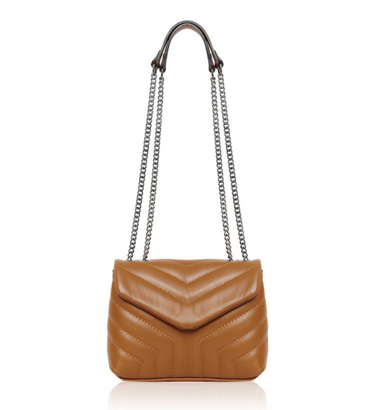 Tan Quilted Leather Bag With Chain Handle - Monaco