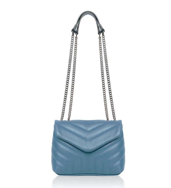 Blue Quilted Leather Bag With Chain Handle - Monaco
