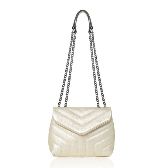Gold Quilted Leather Bag With Chain Handle - Monaco
