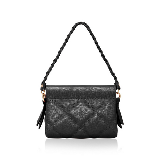 Black Quilted Leather Bag With Plaited Handle -  Panama