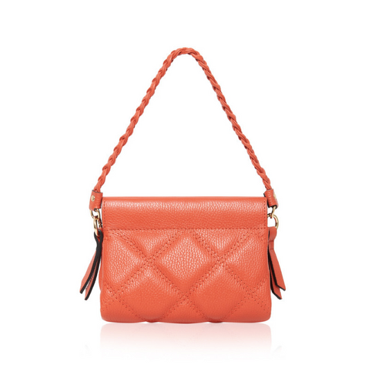 Orange Quilted Leather Bag With Plaited Handle -  Panama