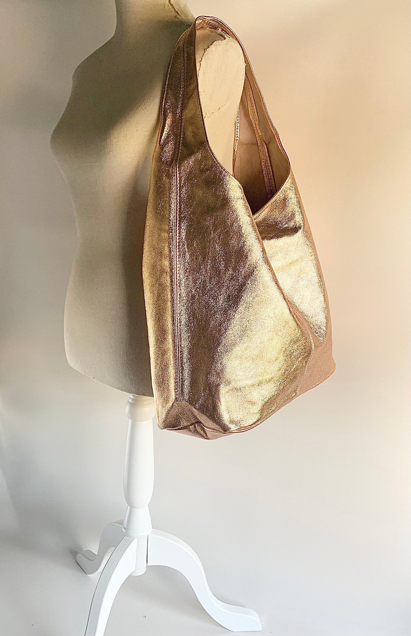 Metallic Leather Oversized Shoulder Bag - Evalyn