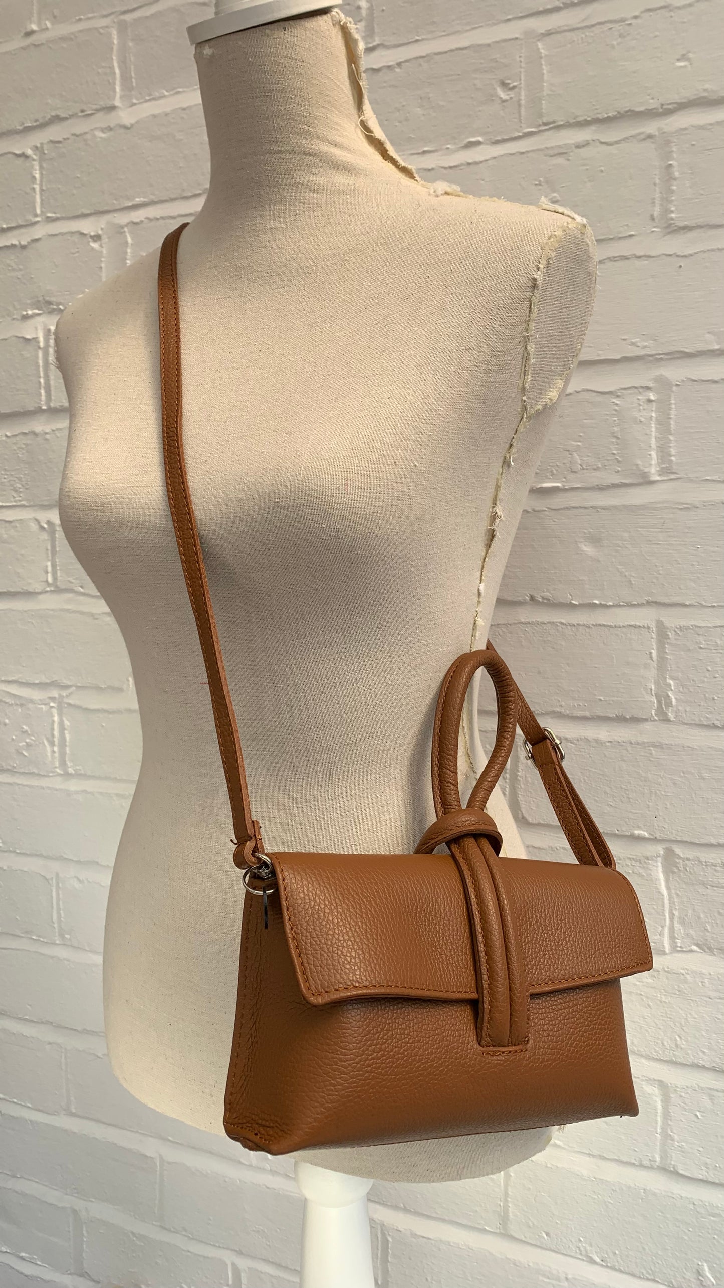 Tan Leather Loop Handle Clutch Bag - Claris